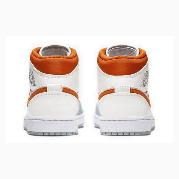 White / Grey / Orange Nike Mid Starfish Basketball Shoes Men's Air Jordan 1 | JD-934CW