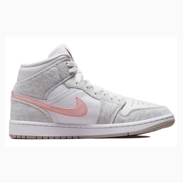 White / Grey / Pink Nike Mid SE Light Iron Ore Light Iron Ore (W) Basketball Shoes Women's Air Jordan 1 | JD-142HQ