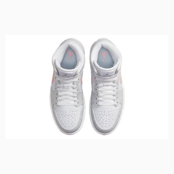 White / Grey / Pink Nike Mid SE Light Iron Ore Light Iron Ore (W) Basketball Shoes Women's Air Jordan 1 | JD-142HQ