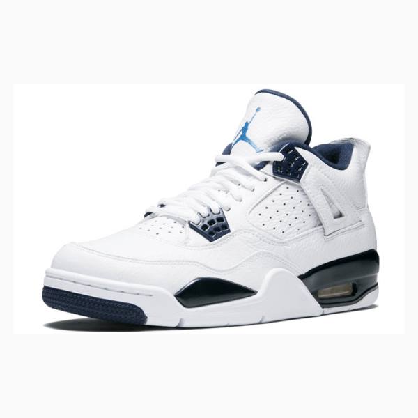 White / Navy Nike Retro LS Legend Basketball Shoes Men's Air Jordan 4 | JD-865ZT