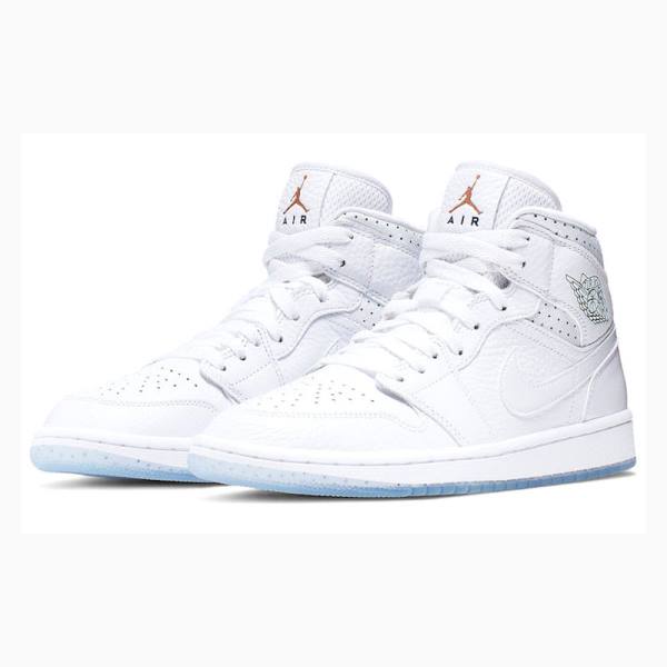 White Nike Mid Basketball Shoes Women's Air Jordan 1 | JD-537GS