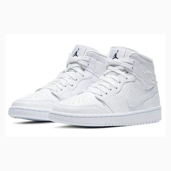 White Nike Mid 'White Snakeskin'(W) Basketball Shoes Women's Air Jordan 1 | JD-174GL