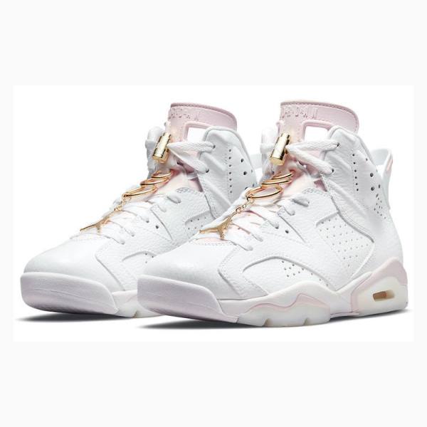 White Nike Retro Gold Hoops Basketball Shoes Women's Air Jordan 6 | JD-415QX