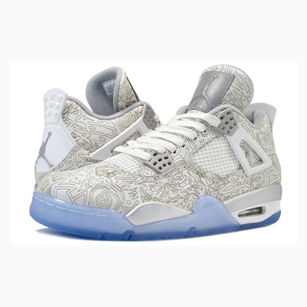 White Nike Retro Laser Basketball Shoes Men's Air Jordan 4 | JD-140MS