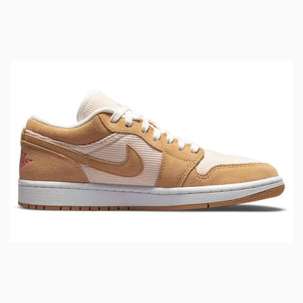 White / Orange Nike Low SE Twine Orange Quartz Corduroy Sneakers Women's Air Jordan 1 | JD-930ZR