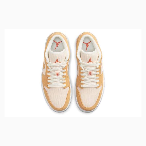 White / Orange Nike Low SE Twine Orange Quartz Corduroy Sneakers Women's Air Jordan 1 | JD-930ZR