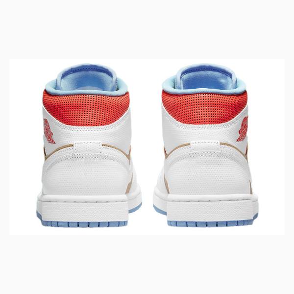 White / Red / Brown Nike Mid Sesame (W) Basketball Shoes Women's Air Jordan 1 | JD-125NQ