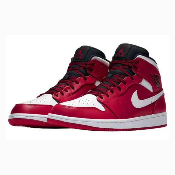 White / Red Nike Mid Chicago Basketball Shoes Men's Air Jordan 1 | JD-641BP