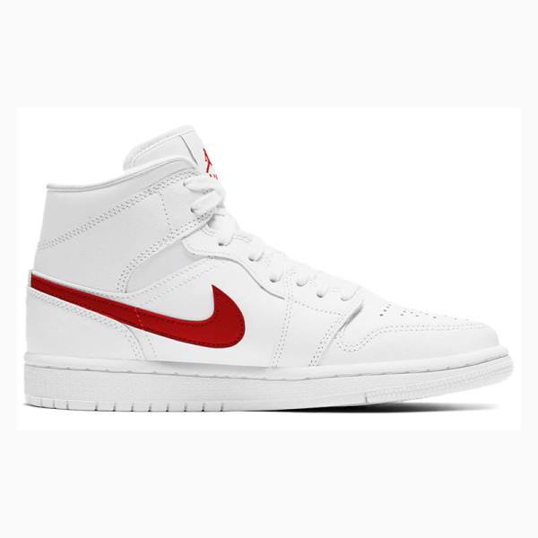 White / Red Nike Mid 'White University Red' Basketball Shoes Women's Air Jordan 1 | JD-085GL