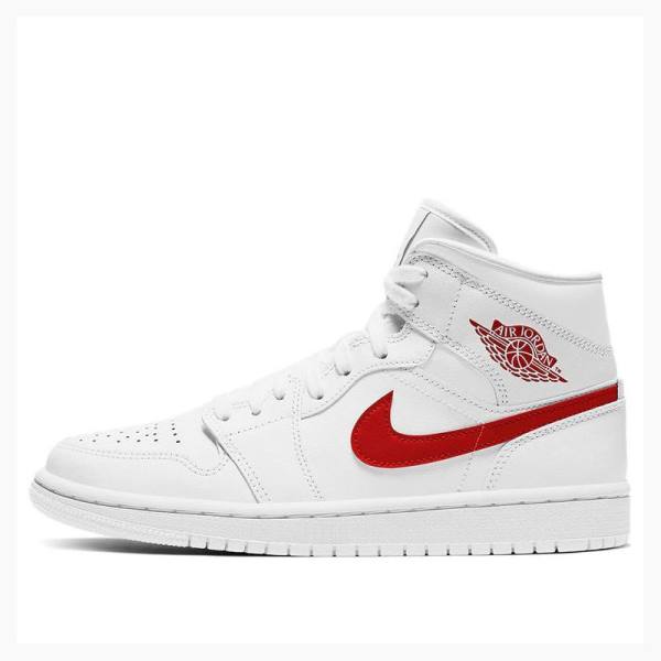 White / Red Nike Mid \'White University Red\' Basketball Shoes Women\'s Air Jordan 1 | JD-085GL