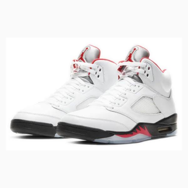 White / Red Nike Retro Fire Basketball Shoes Men's Air Jordan 5 | JD-095QI