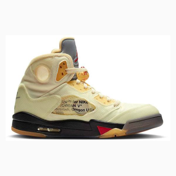 White / Silver / Yellow Nike Retro SP Sail Basketball Shoes Men's Air Jordan 5 | JD-483MH