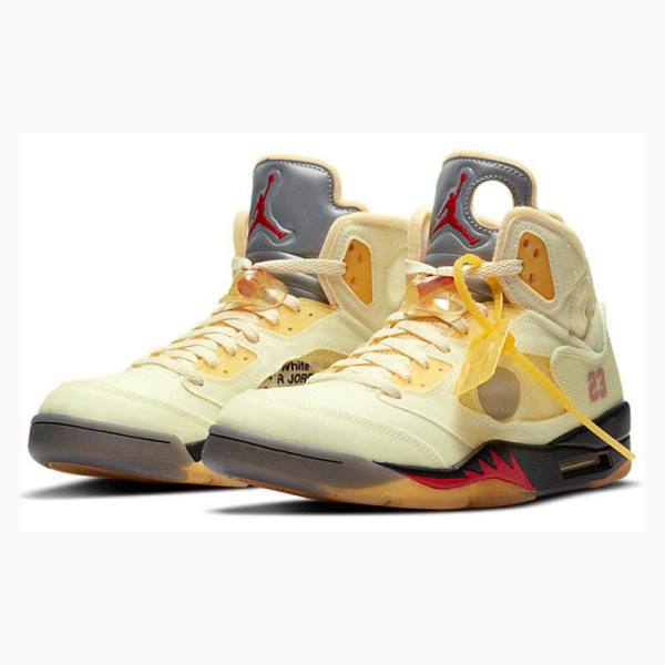 White / Silver / Yellow Nike Retro SP Sail Basketball Shoes Men's Air Jordan 5 | JD-483MH