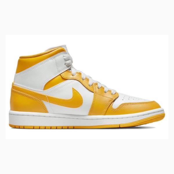 White / Yellow Nike Mid Basketball Shoes Women's Air Jordan 1 | JD-907NF