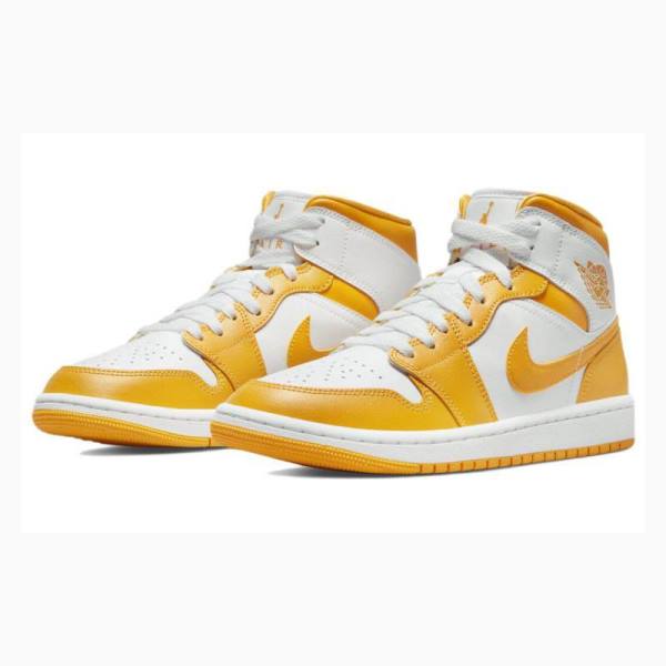 White / Yellow Nike Mid Basketball Shoes Women's Air Jordan 1 | JD-907NF