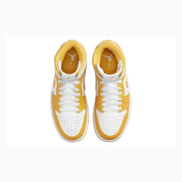 White / Yellow Nike Mid Basketball Shoes Women's Air Jordan 1 | JD-907NF