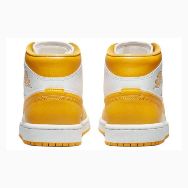 White / Yellow Nike Mid Basketball Shoes Women's Air Jordan 1 | JD-907NF