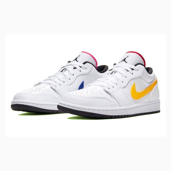 White / Yellow / Purple Nike Low 'Multi-Color Swoosh' Sneakers Men's Air Jordan 1 | JD-748TF