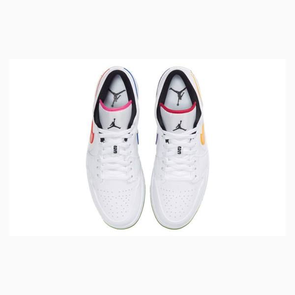 White / Yellow / Purple Nike Low 'Multi-Color Swoosh' Sneakers Men's Air Jordan 1 | JD-748TF