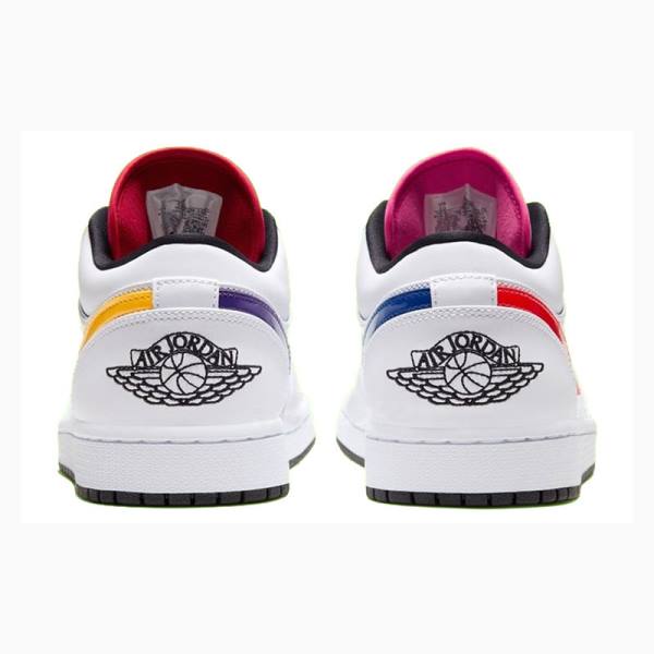 White / Yellow / Purple Nike Low 'Multi-Color Swoosh' Sneakers Men's Air Jordan 1 | JD-748TF